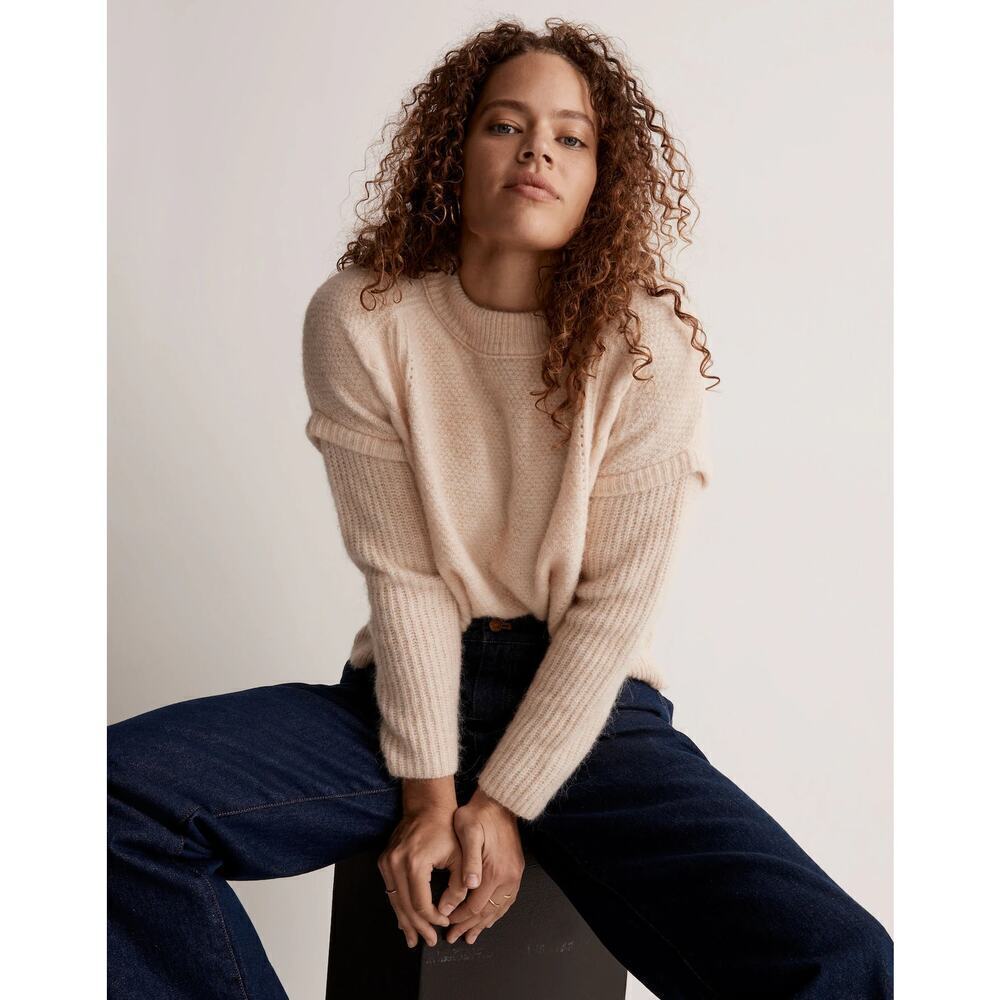Madewell Havener Cable Knit Pullover Sweater Heather Powder Size S